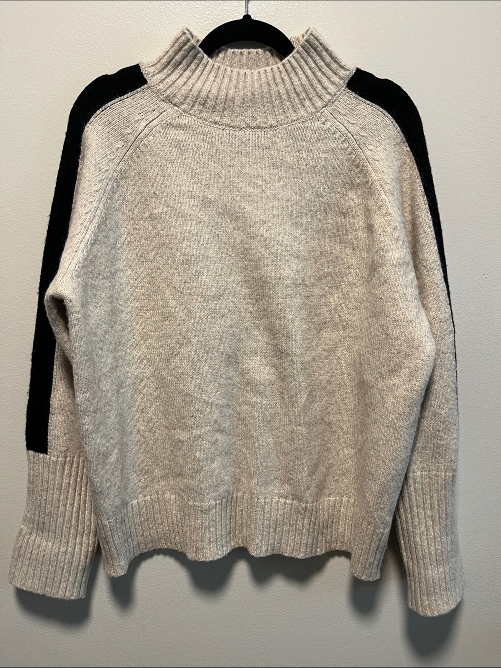 KAREN KANE (NWT) Colorblock Mock Neck Sweater, Oatmeal Black, Size XL